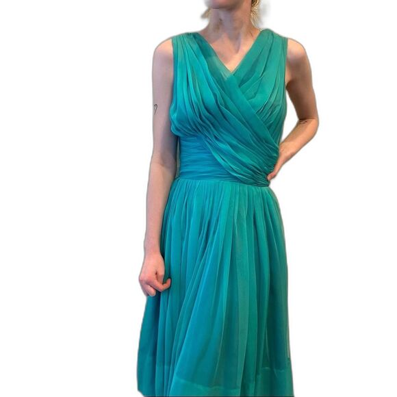 Vintage60s Prom dress Poie de Soie Biltmore Hotel Couture Santa Barbara Aqua M - Picture 8 of 13